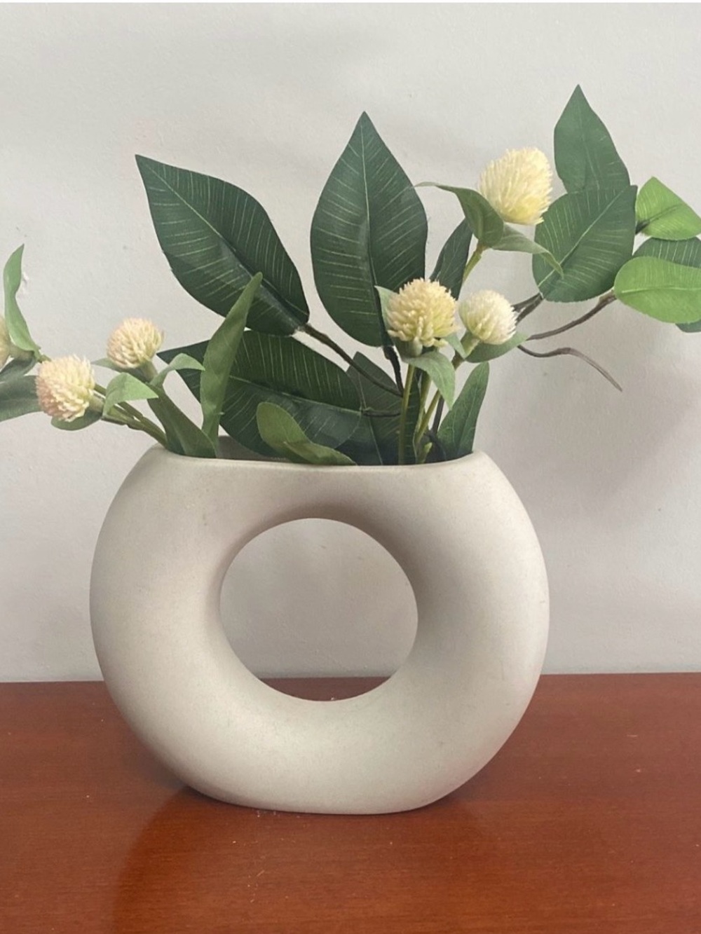 Modern Donut-Shaped Ceramic Vase in Soft Sage